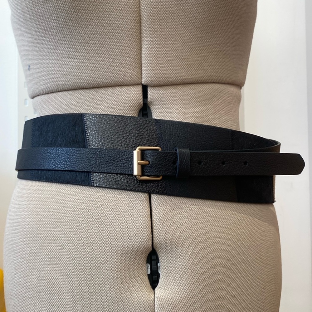 Black All Saints Leather and Pony Wrap Belt